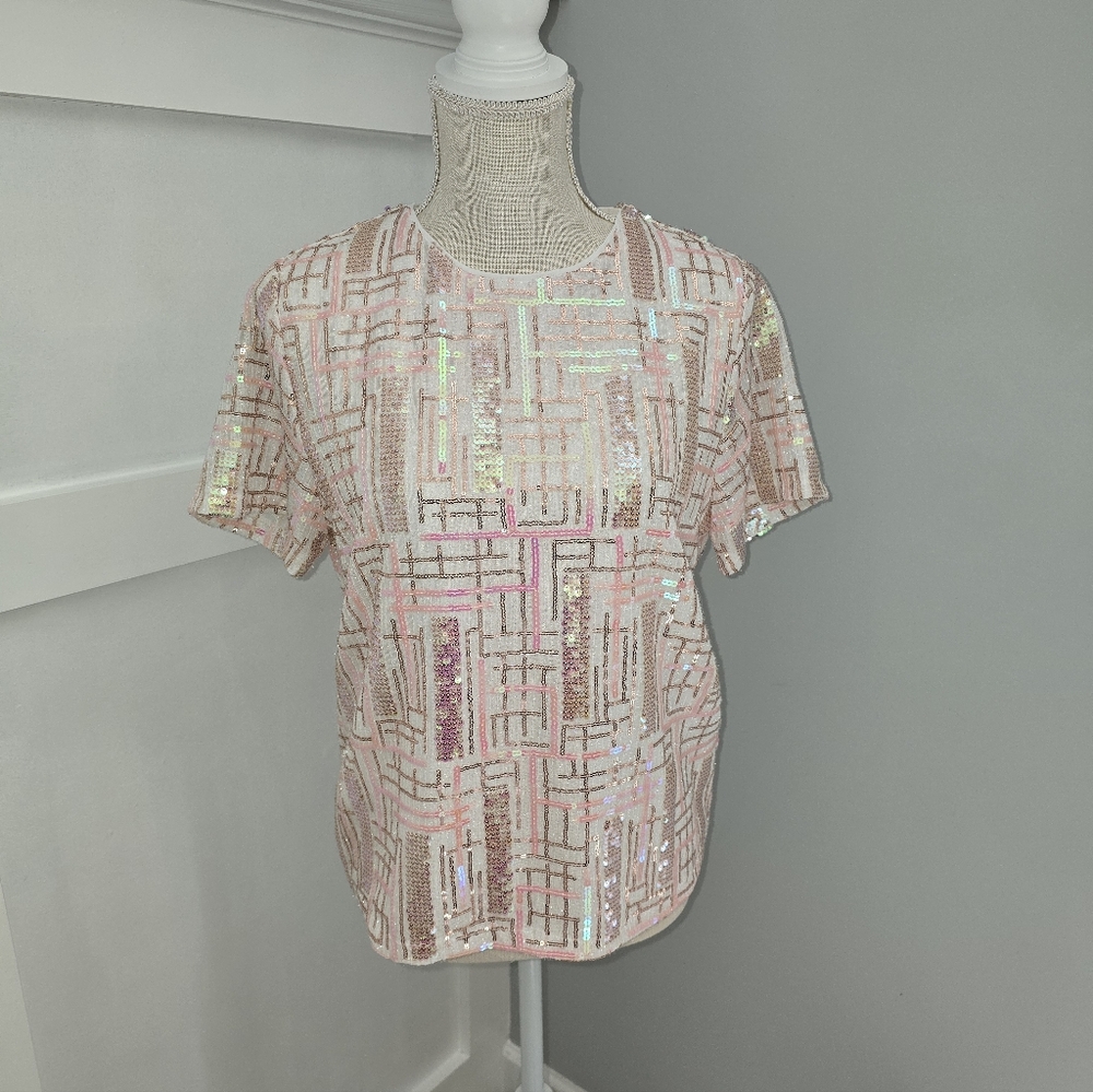 Vine & Love Iridescent Sequin Short Sleeve Top